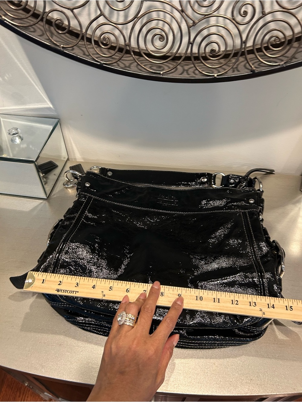 Coach Black Patent Leather Shoulder Bag with Silver Hardware - Picture 11 of 12